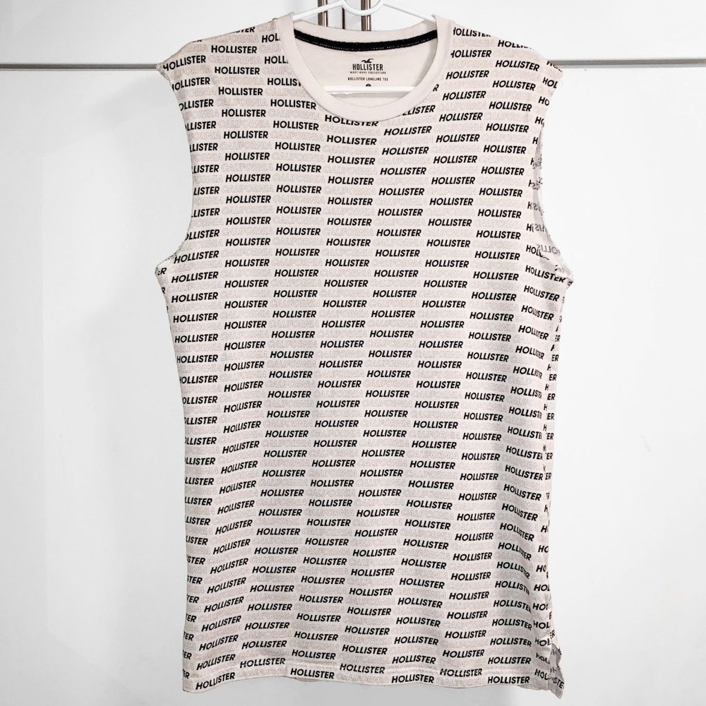 Hollister ALL OVER LOGO PRINT T-Shirt • Cutoff Tank • SMALL • Longline • Rare